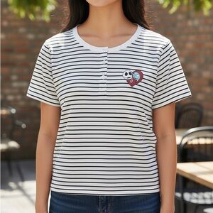 Disney Nightmare Before Christmas Jack & Sally Striped Henley Shirt Size S